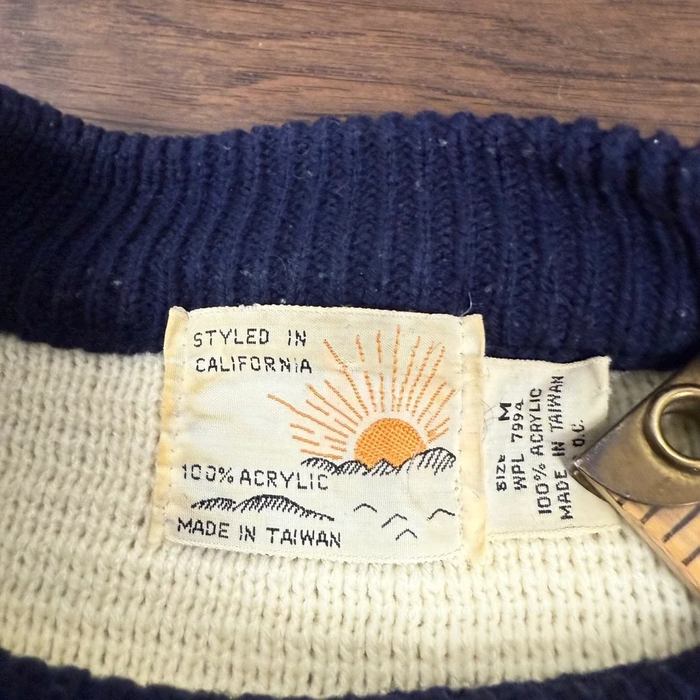 Vintage Fair‎ Isle Snowflake Sweater Navy Cream Gold Ski Size M
